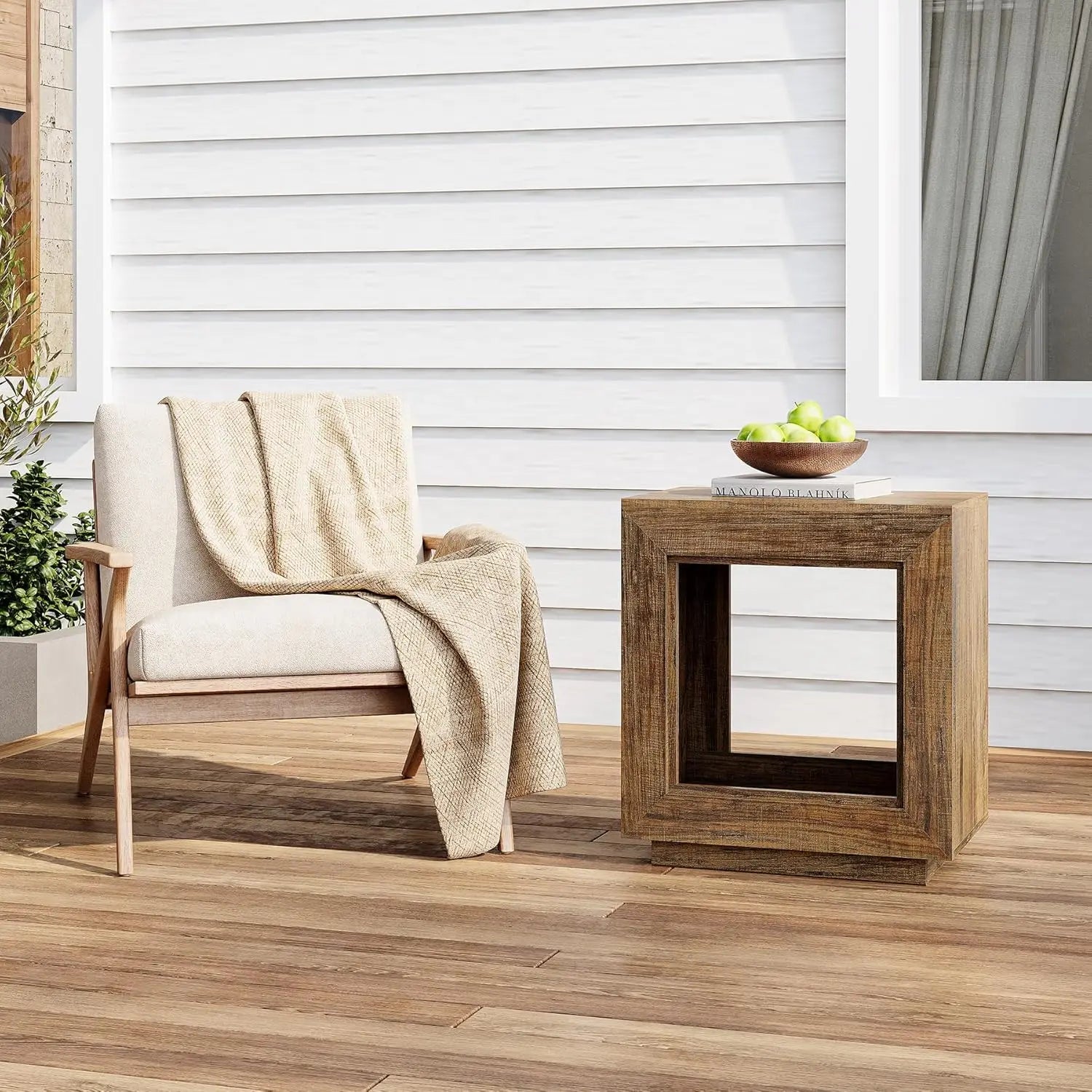 LITTLE TREE End Table, Wooden Square Side Table, Farmhouse Sofa Side Tables for Living Room, 2-Tier Bedside Table for Bedroom