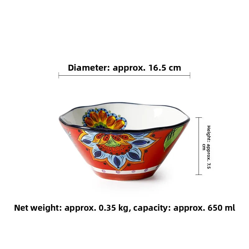Thickened Ceramic Bowl Cereal Fruit Bowl Porcelain Soup Bowl Asymmetrical