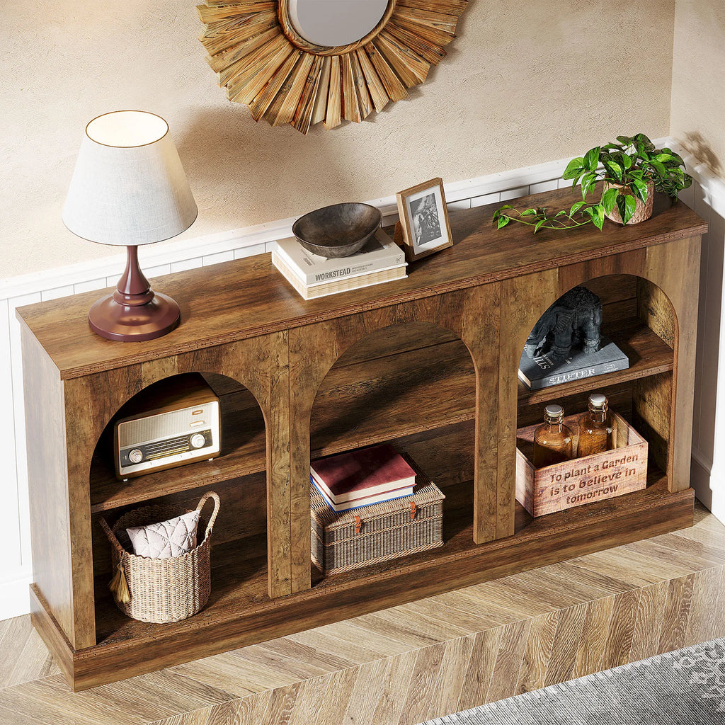 Tribesigns Farmhouse Console Table, 63-Inch Long Entryway Table with 3 Tier Storage, Wooden