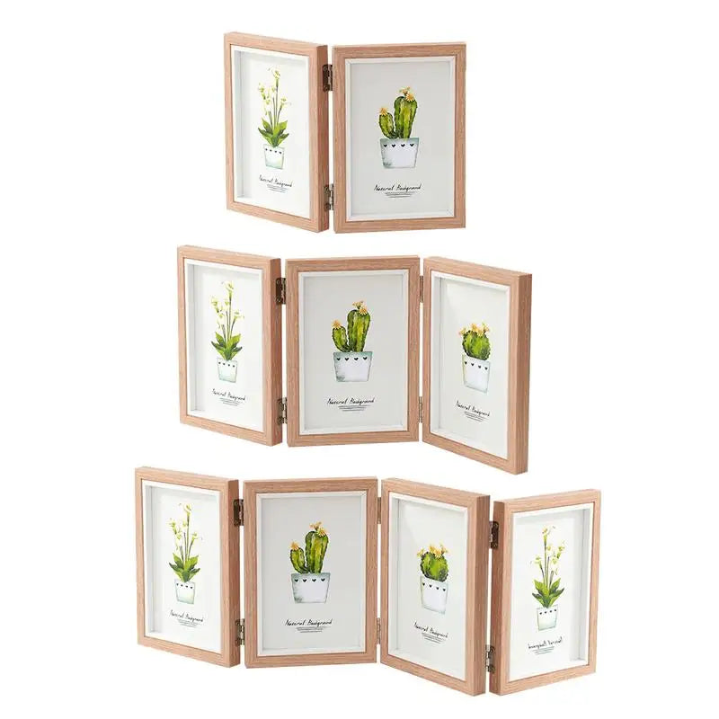 Three Photo Frame Rustic Folding Triple Photo Frame Family Picture Collage Hinged Folding 4x6 Three Opening Photo