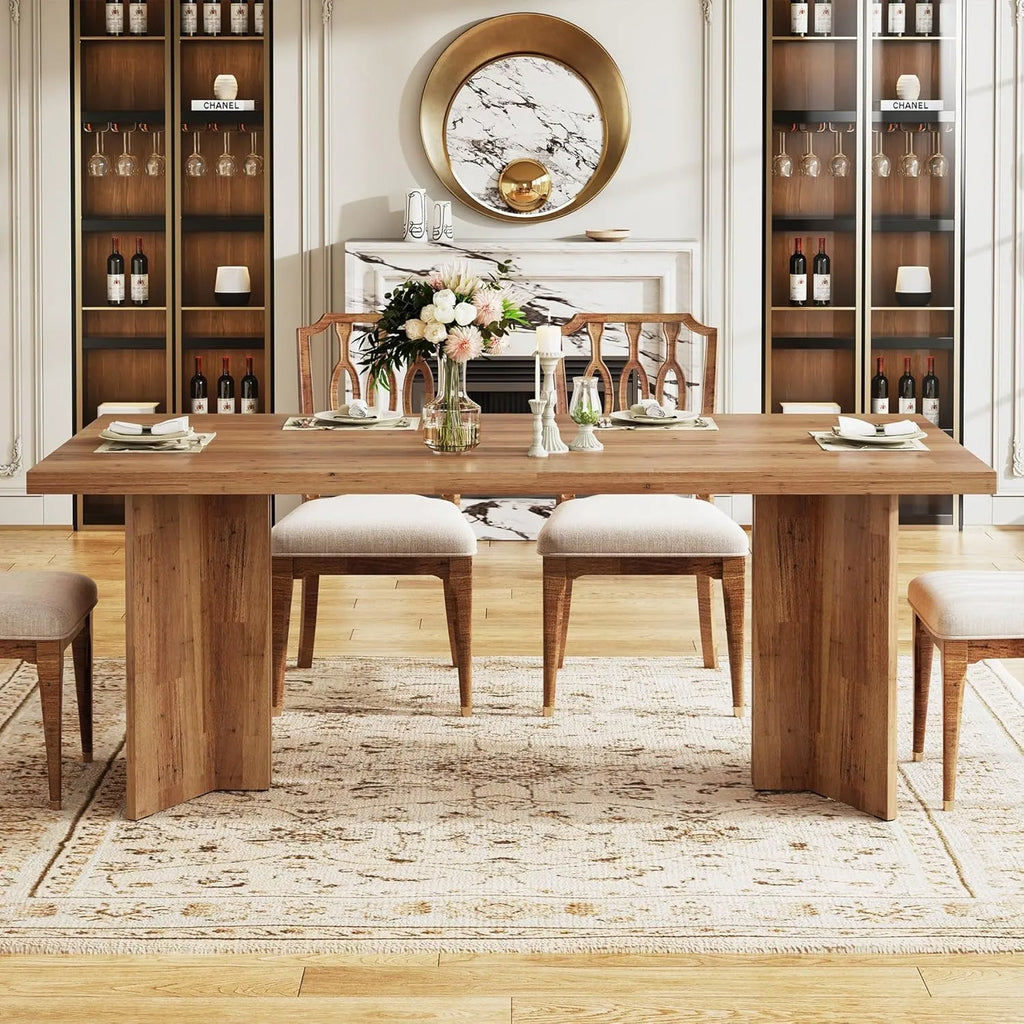 63-inch Dining Table for 4-6, Farmhouse Kitchen Table with Large Tabletop, Rectangular