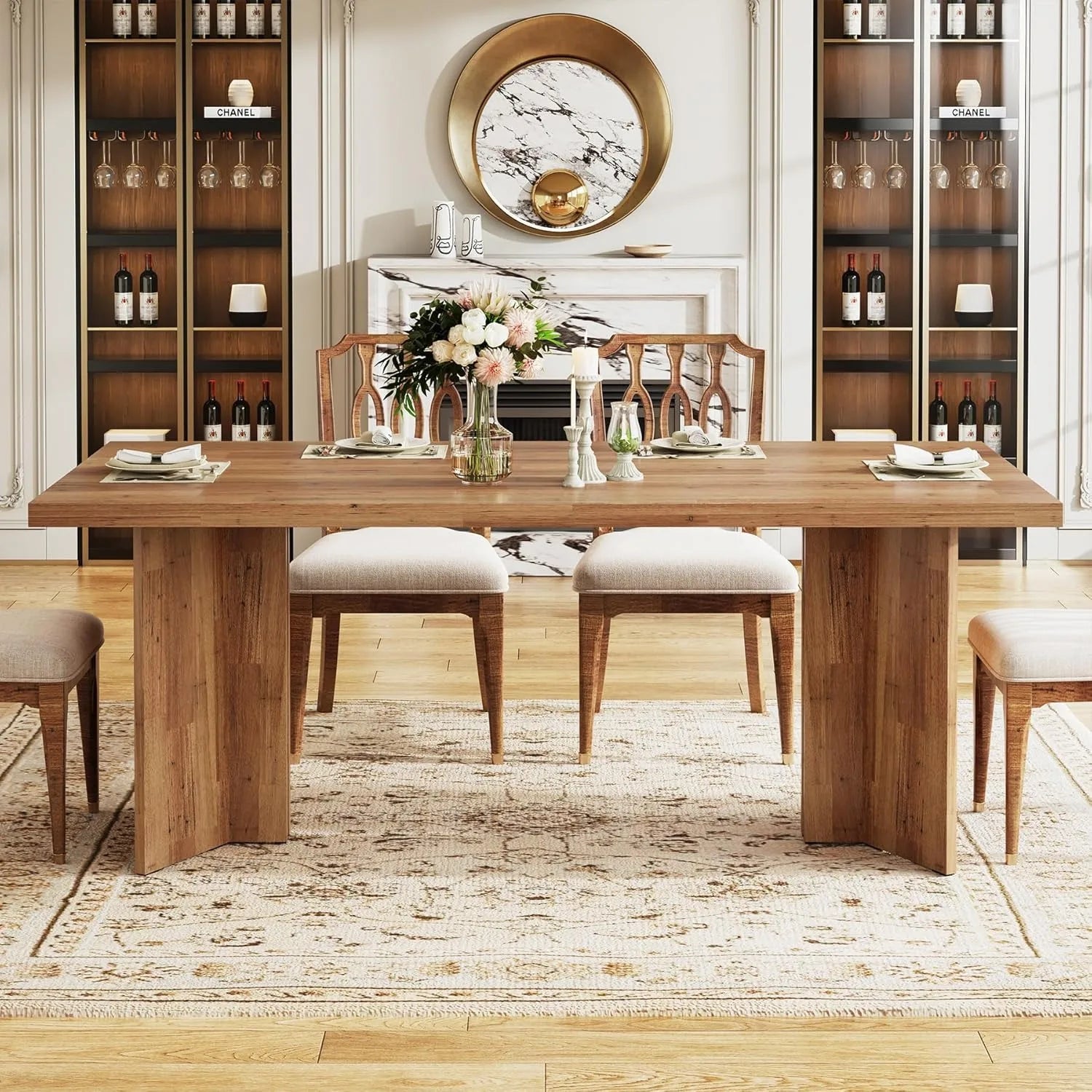63-inch Dining Table for 4-6, Farmhouse Kitchen Table with Large Tabletop, Rectangular