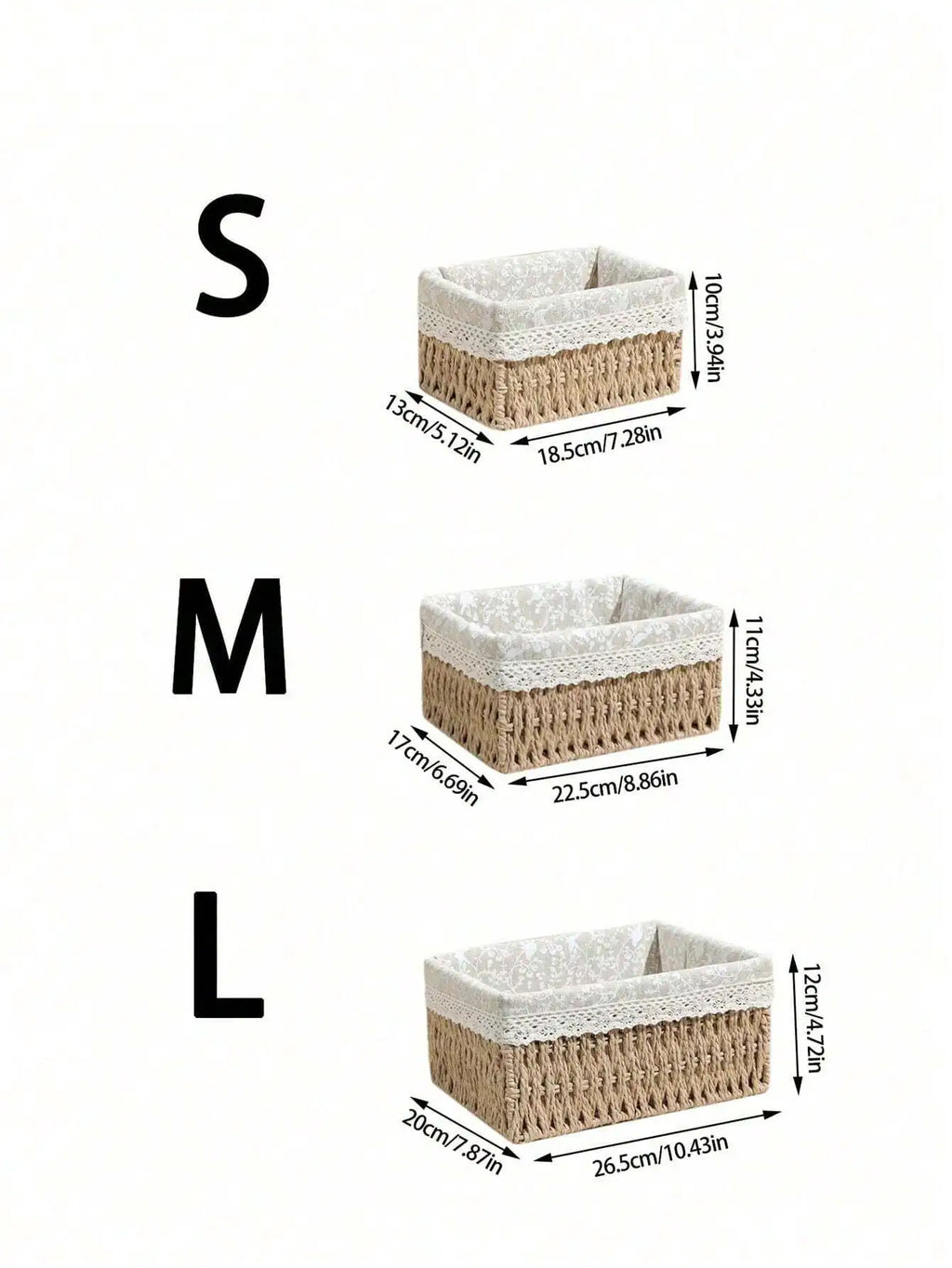 3Pcs  Woven Storage Baskets W/&W/O Cover